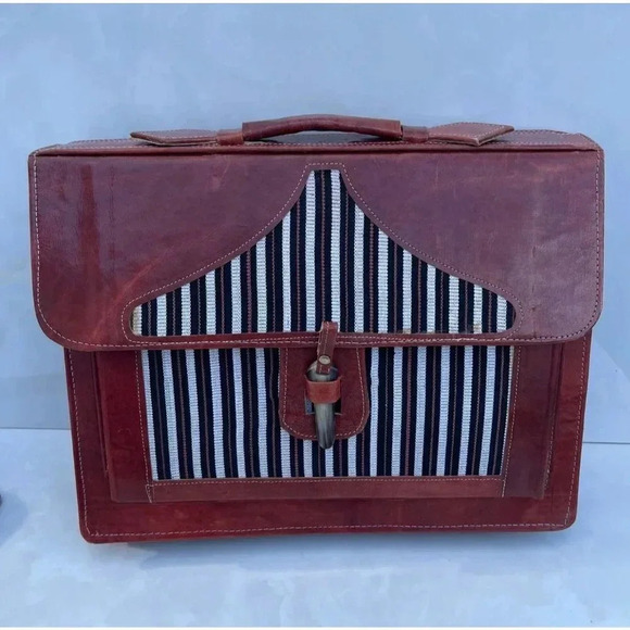 Leather Professional Mens Briefcase Case Document Bag Handbag Brown 16x12 - Picture 2 of 14